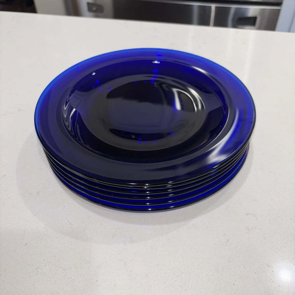 Vintage Bormioli Rocco Rondo Saphir Cobalt Blue Glass 8.25” Salad Plates (6)